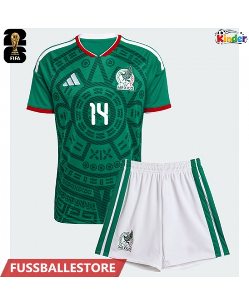 Günstige Mexiko Erick Sanchez #14 Heimtrikotsatz Kinder WM 2026 Kurzarm (+ Kurze Hosen)
